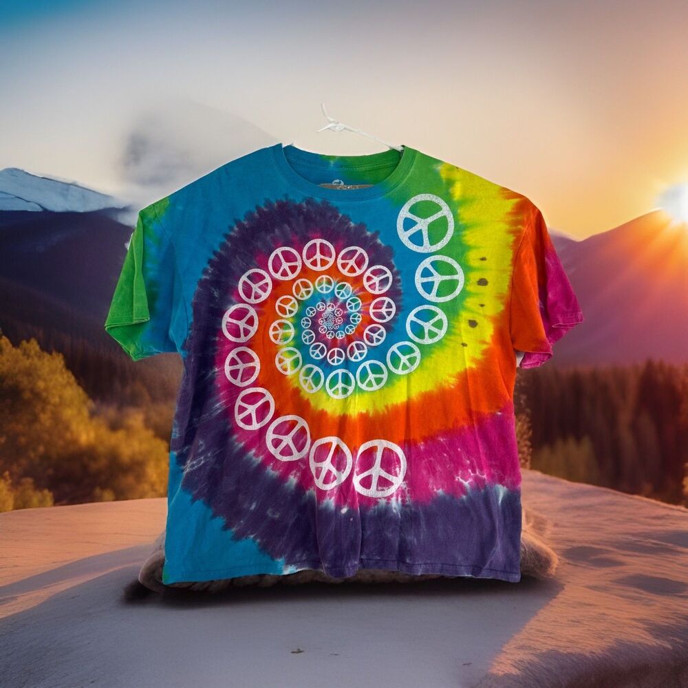 Vintage Liquid Blue Tie Dye Shirt Mens Size 2XL Hippie‎ Retro Rainbow Spiral
